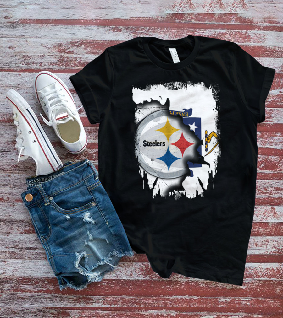 Together Massachusetts With Steelers Emblem On State Flag Background T-Shirt