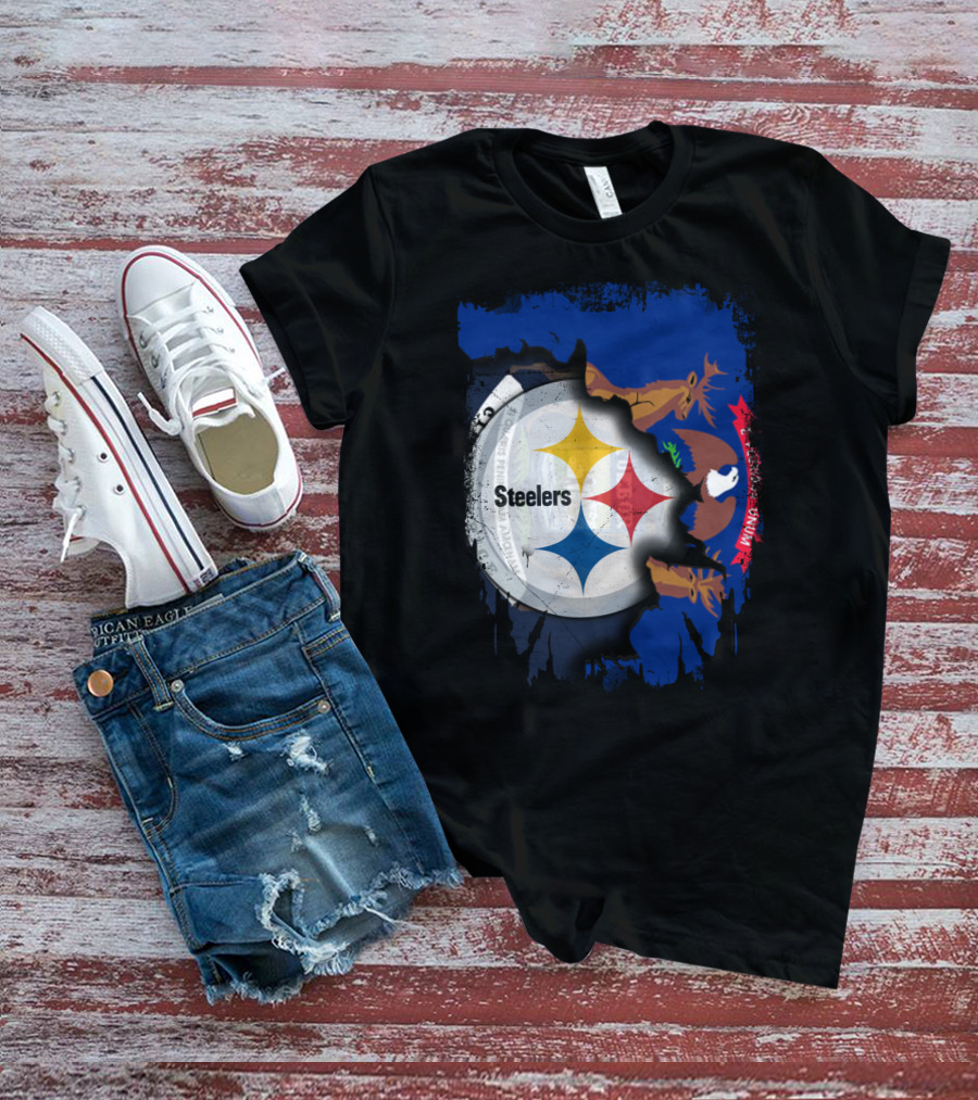 Together Michigan Emblem Featuring Steelers Logo Integration T-Shirt