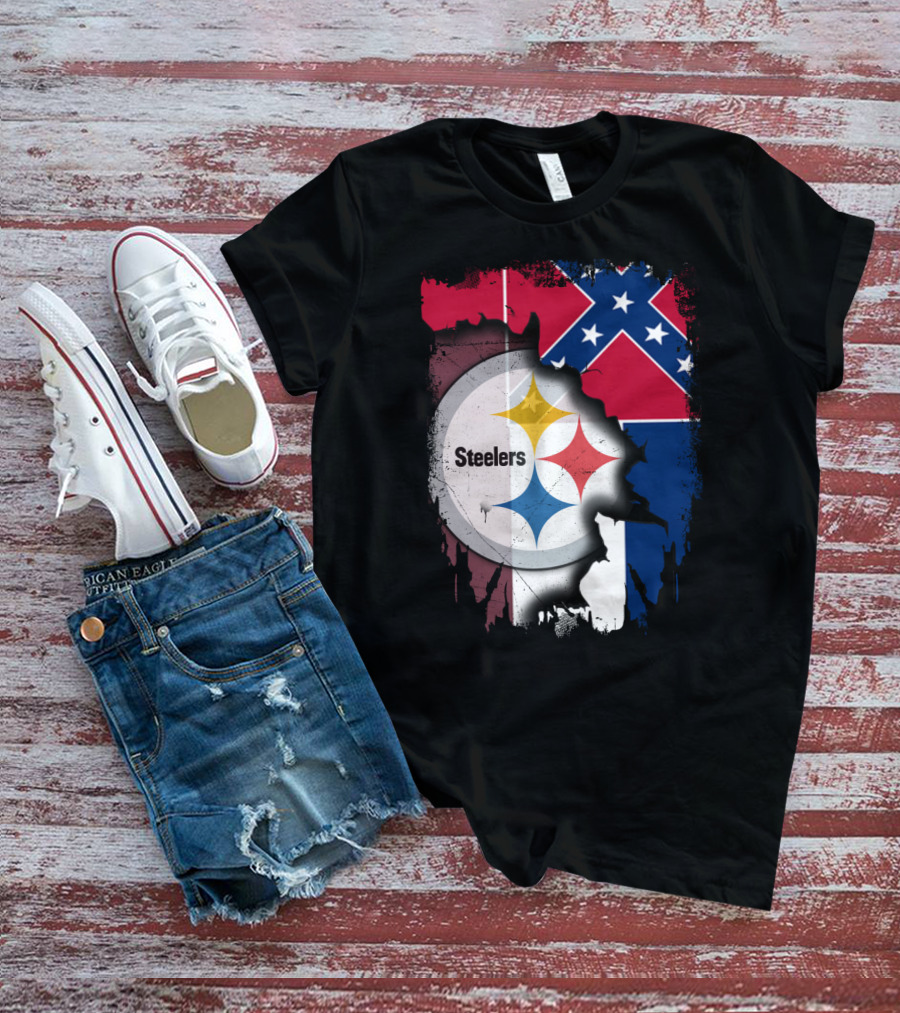 Together Mississippi With Steelers Logo And Confederate Flag T-Shirt