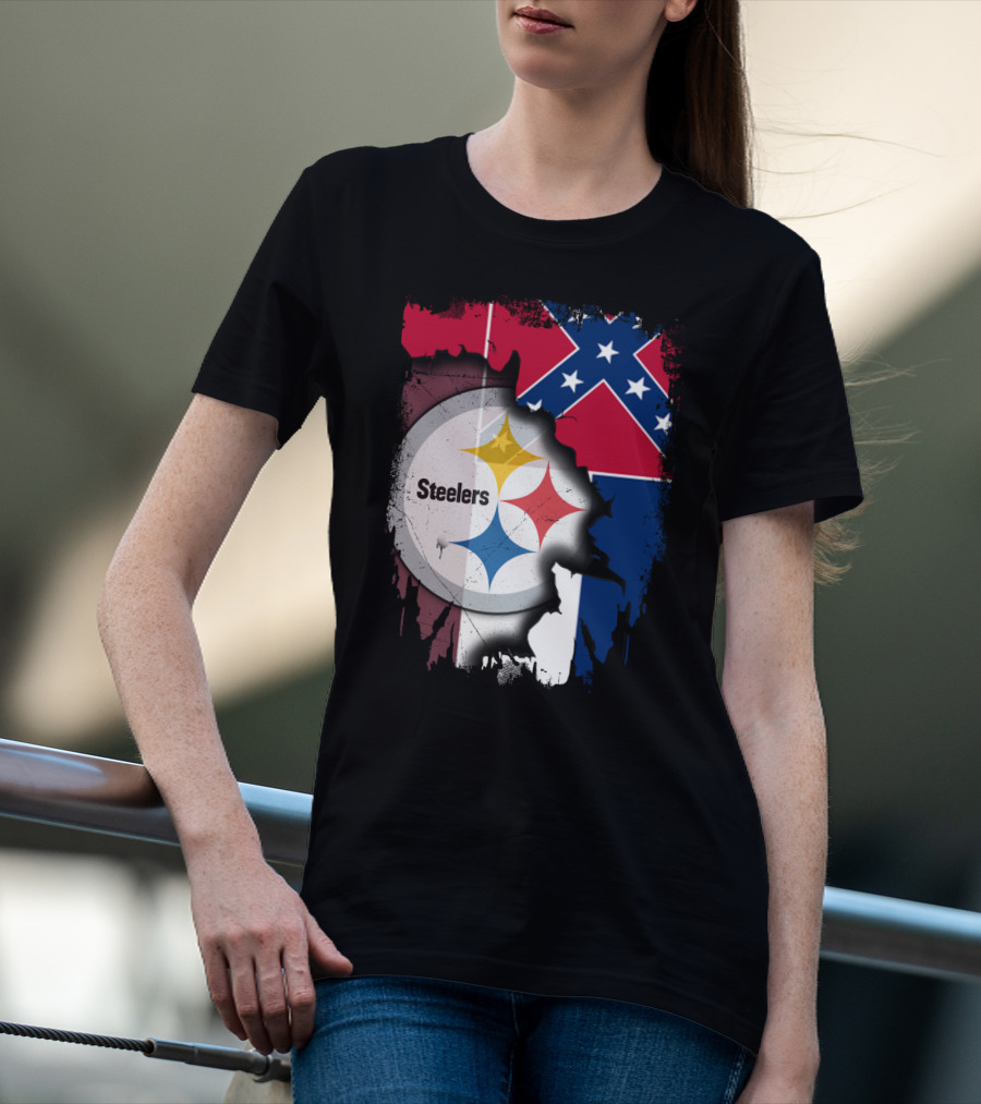 Together Mississippi With Steelers Logo And Confederate Flag T-Shirt