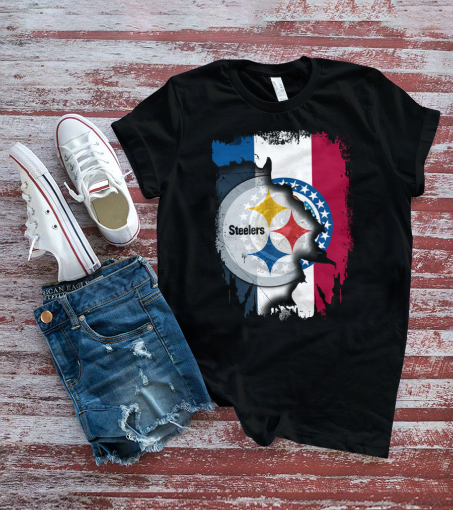 Steelers Emblem On Missouri Flag Background T-Shirt