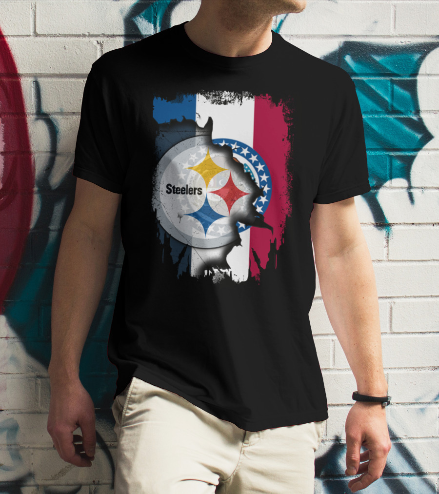 Steelers Emblem On Missouri Flag Background T-Shirt
