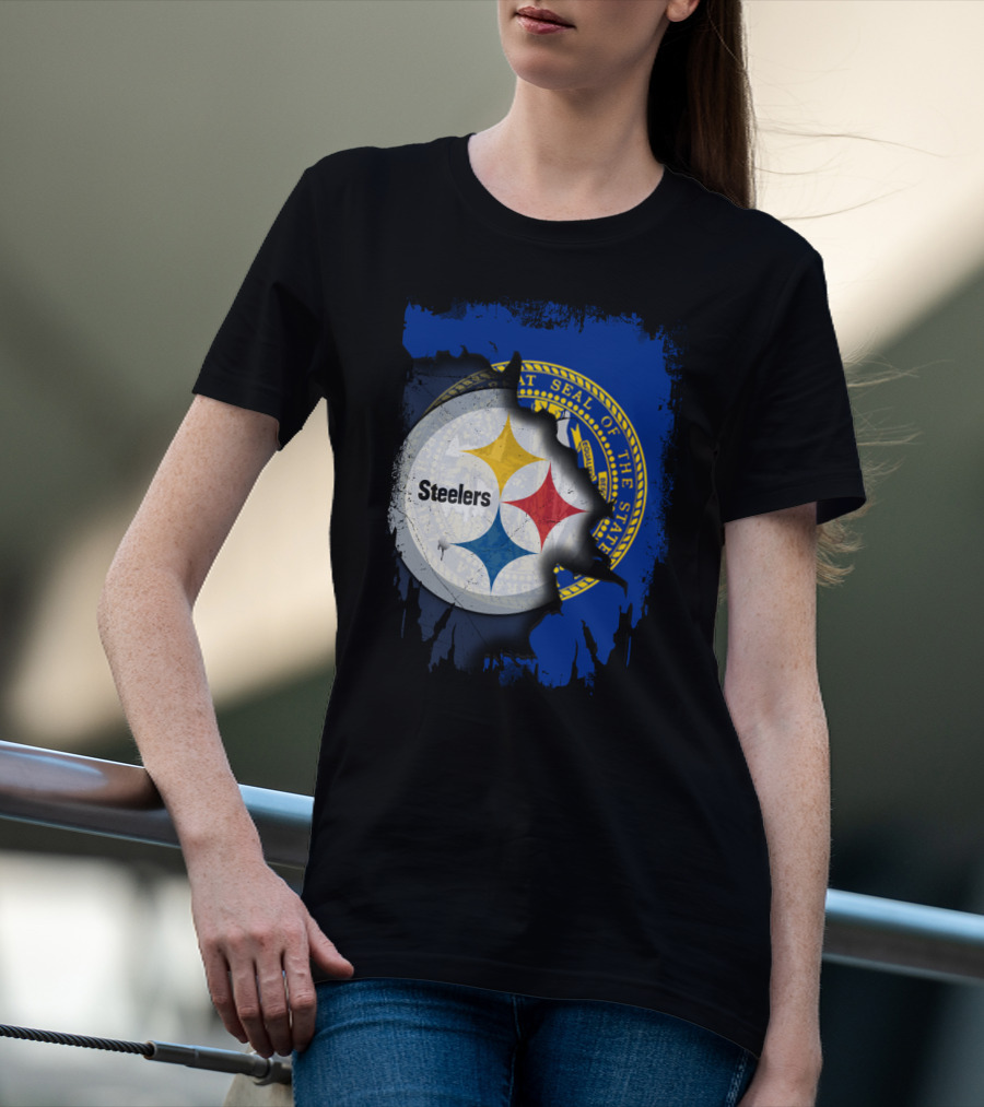 Nebraska State Seal With Steelers Logo Integration T-Shirt