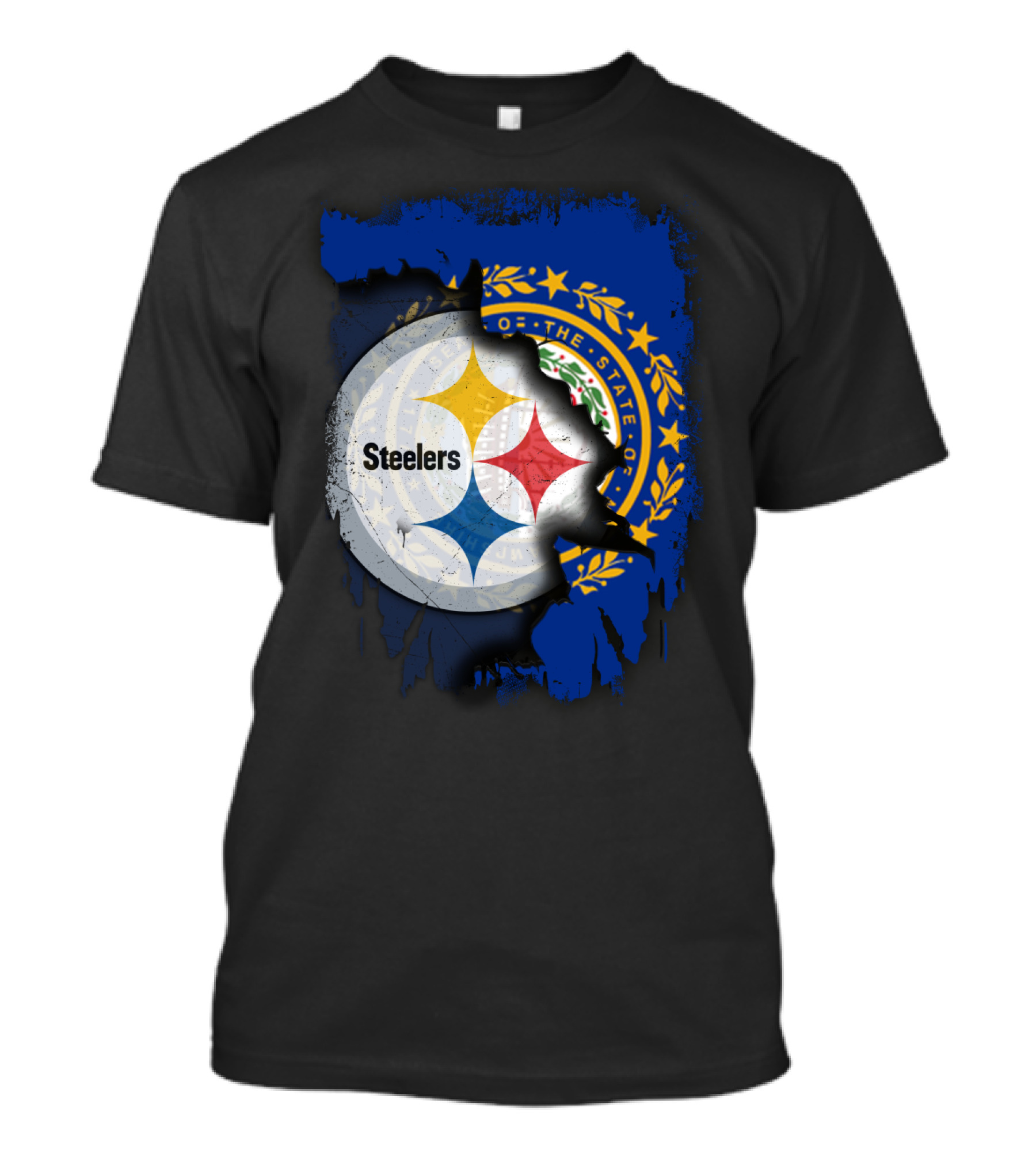 New Hampshire And Pittsburgh Steelers Emblem Fusion T-Shirt