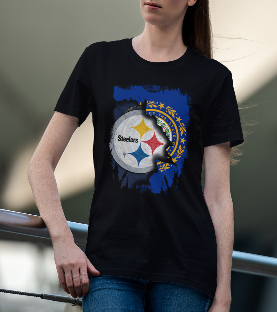 New Hampshire And Pittsburgh Steelers Emblem Fusion T-Shirt
