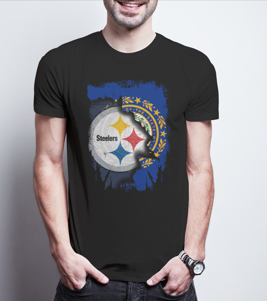 New Hampshire And Pittsburgh Steelers Emblem Fusion T-Shirt