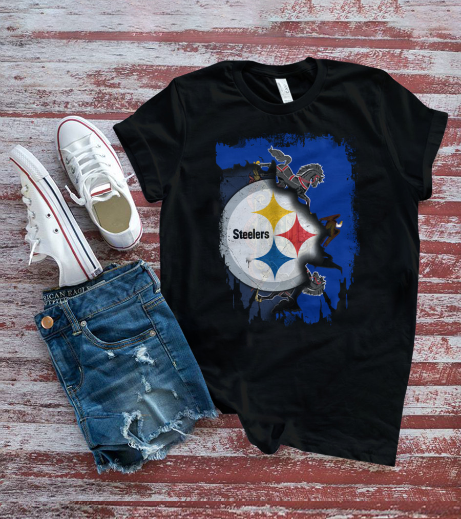 Steelers Together Pennsylvania With Horses And Eagle On Grunge Blue Background T-Shirt