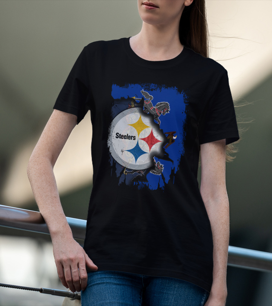 Steelers Together Pennsylvania With Horses And Eagle On Grunge Blue Background T-Shirt