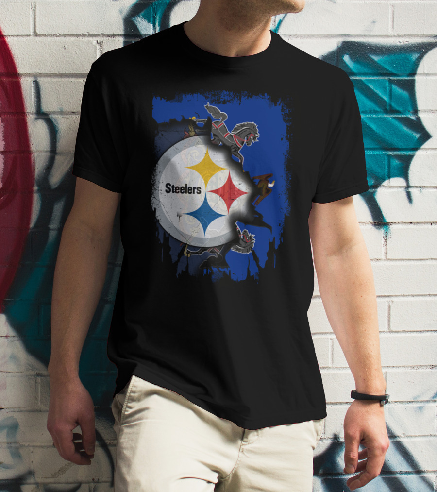 Steelers Together Pennsylvania With Horses And Eagle On Grunge Blue Background T-Shirt