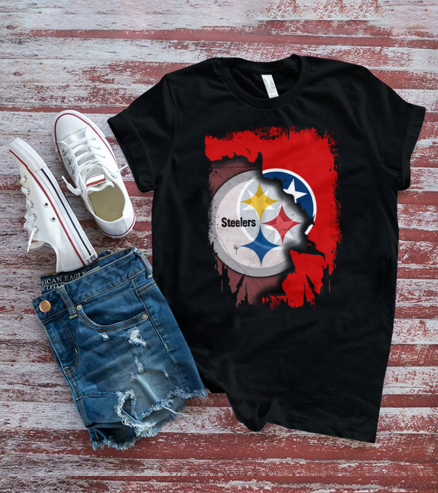 Tennessee And Steelers Fusion With Flag T-Shirt