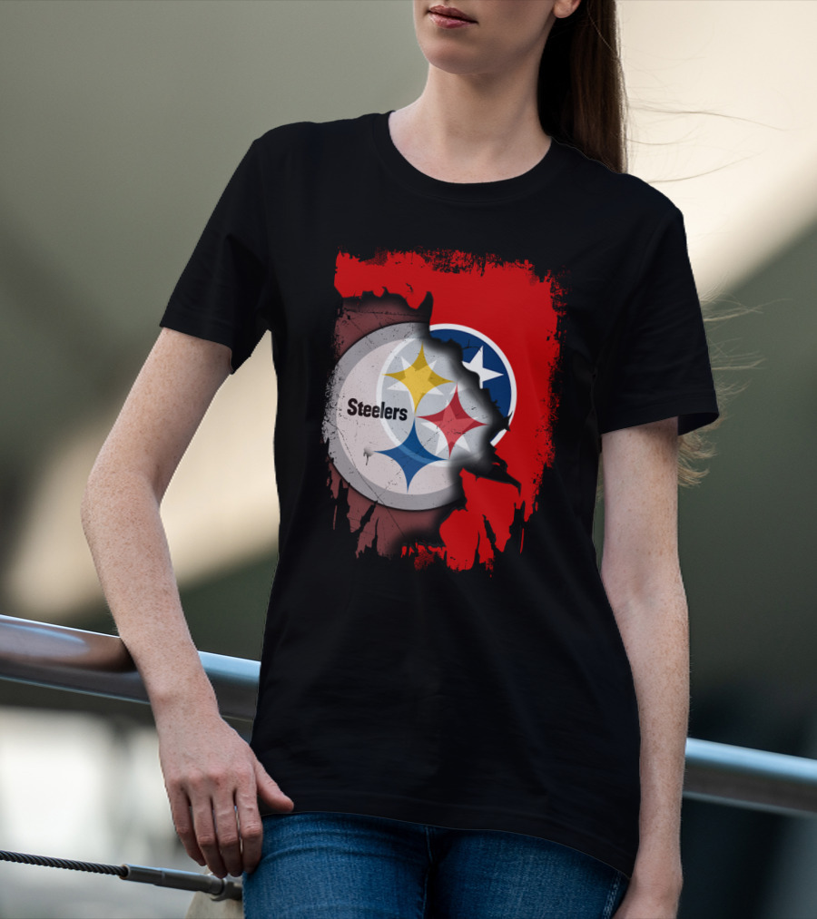Tennessee And Steelers Fusion With Flag T-Shirt