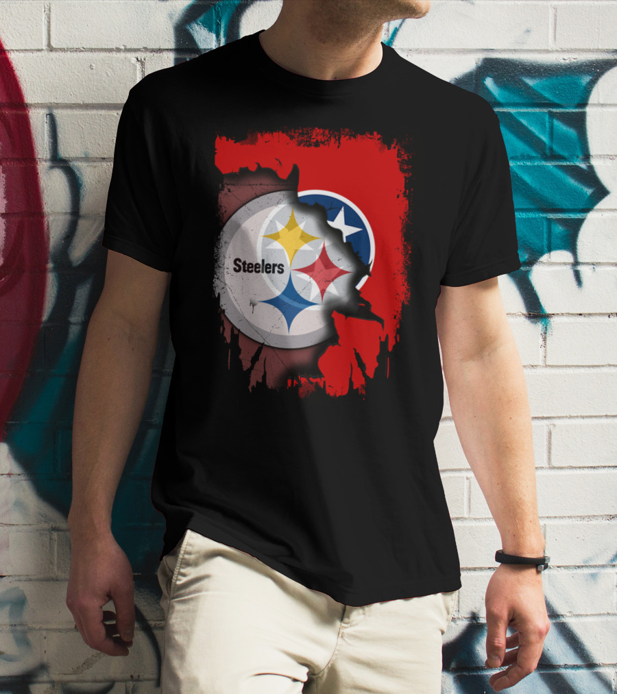 Tennessee And Steelers Fusion With Flag T-Shirt