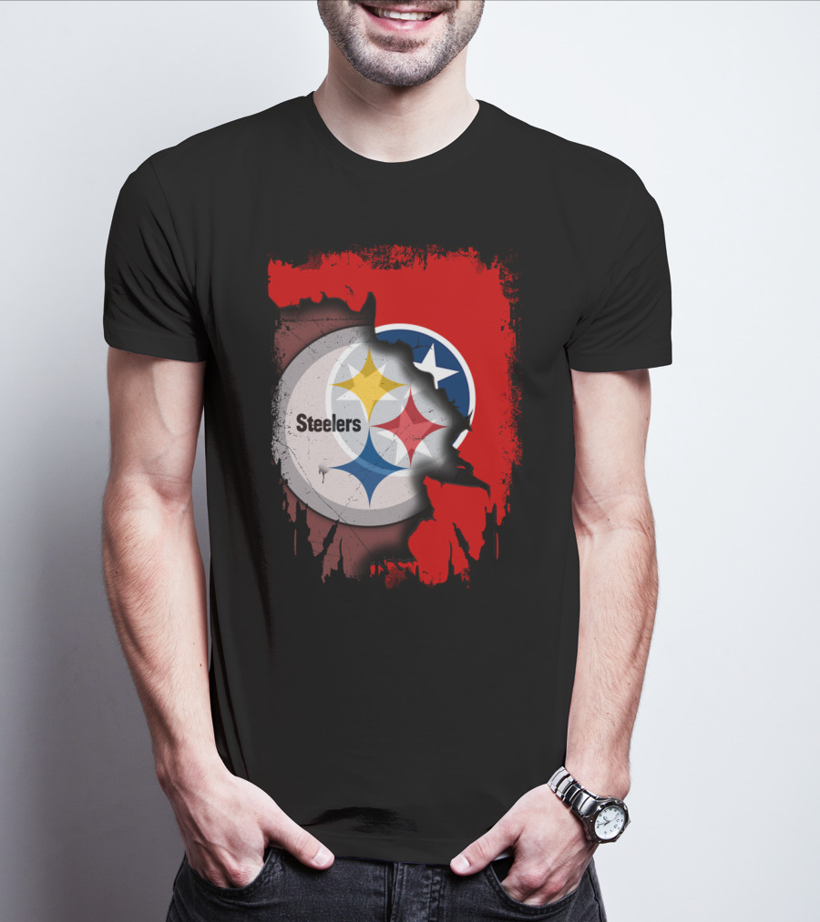 Tennessee And Steelers Fusion With Flag T-Shirt