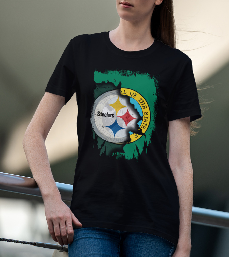 Washington State Meets Steelers Football Emblem T-Shirt