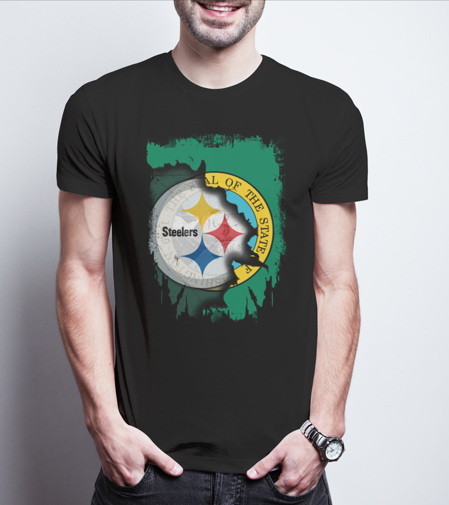 Washington State Meets Steelers Football Emblem T-Shirt