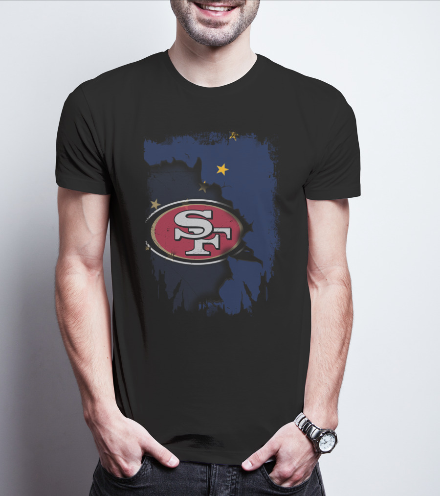 Together Alaska With San Francisco 49ers Logo And Alaska Flag Map T-Shirt