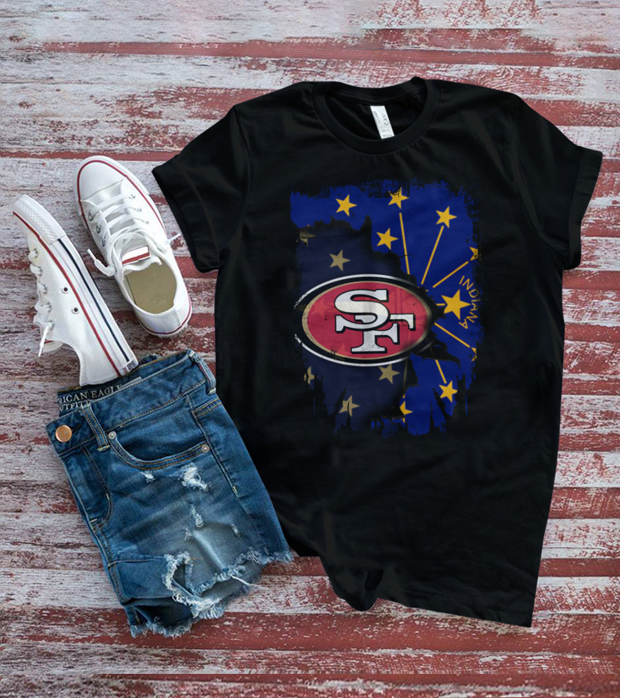 Indiana And San Francisco 49ers United With Indiana Flag Stars T-Shirt