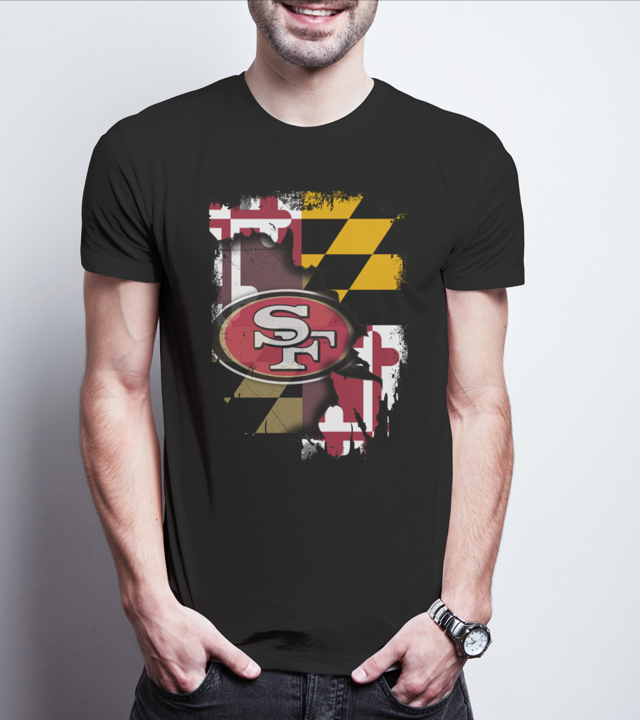 Maryland Flag With San Francisco 49ers Logo Together T-Shirt