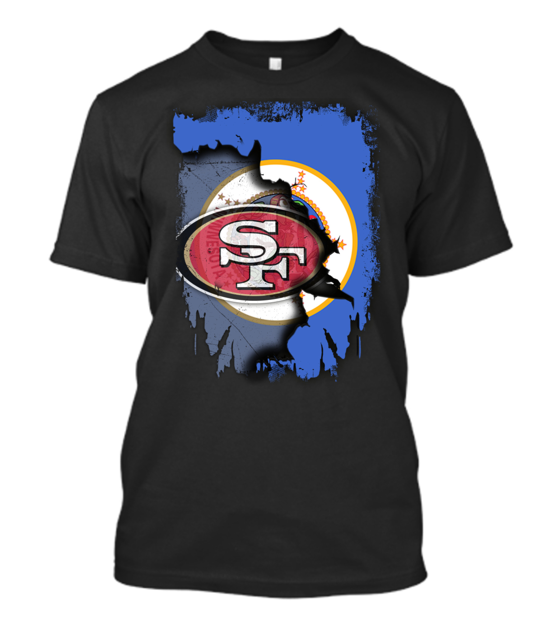 Minnesota State Flag With San Francisco 49ers Logo Overlay T-Shirt