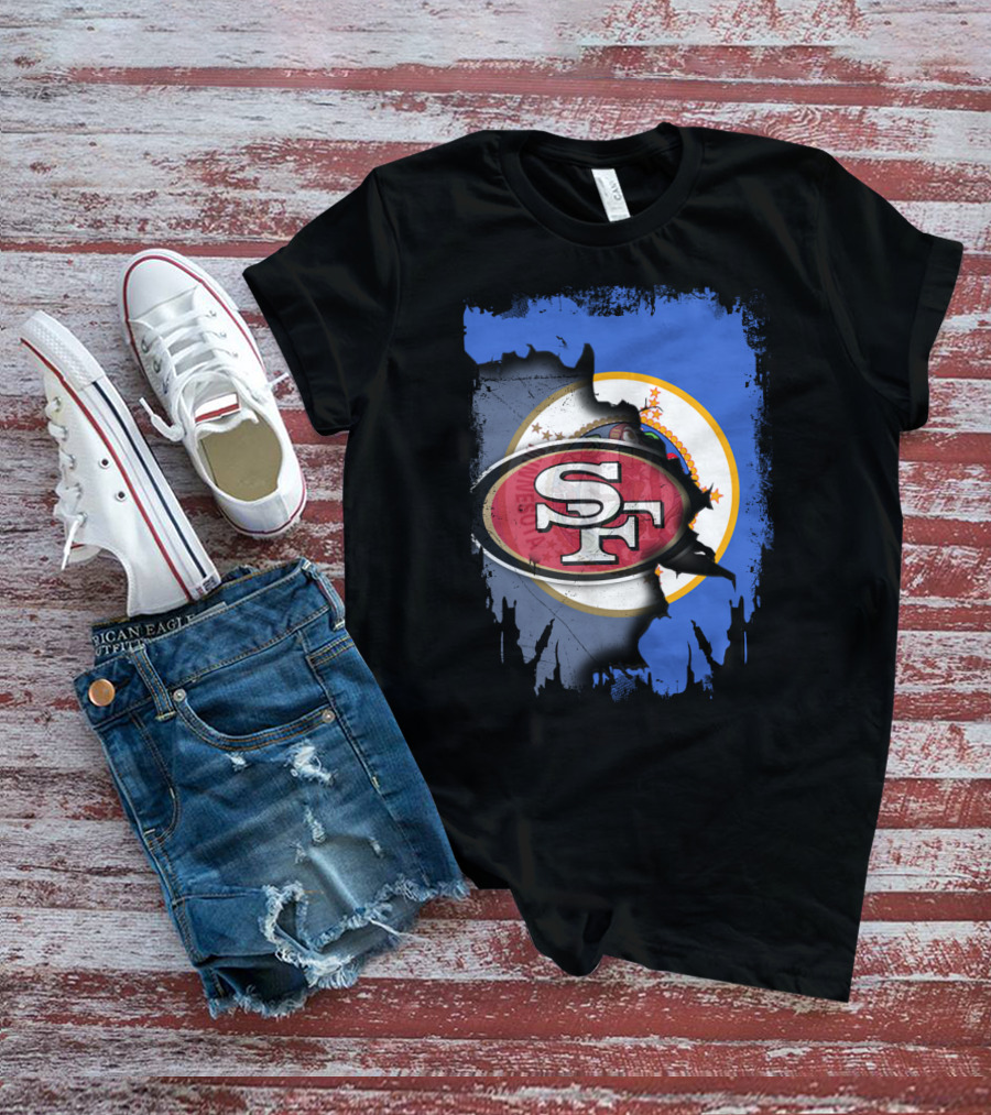 Minnesota State Flag With San Francisco 49ers Logo Overlay T-Shirt