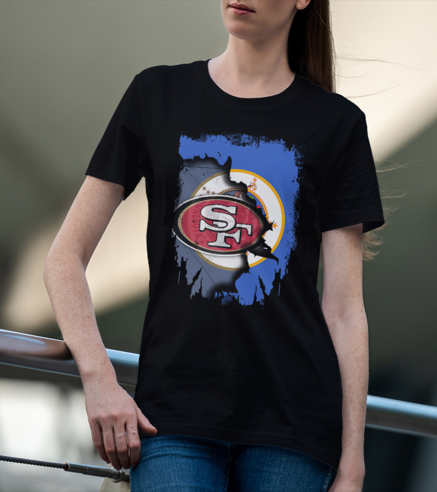 Minnesota State Flag With San Francisco 49ers Logo Overlay T-Shirt