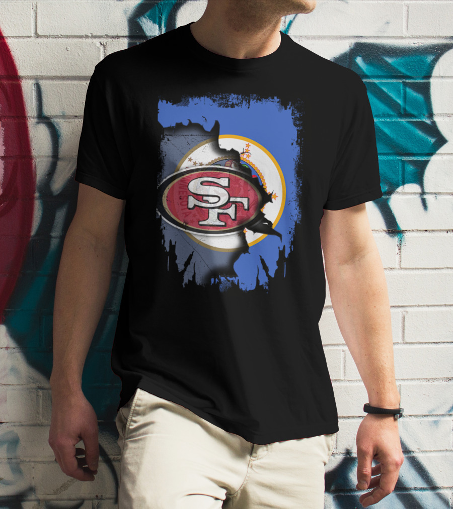 Minnesota State Flag With San Francisco 49ers Logo Overlay T-Shirt