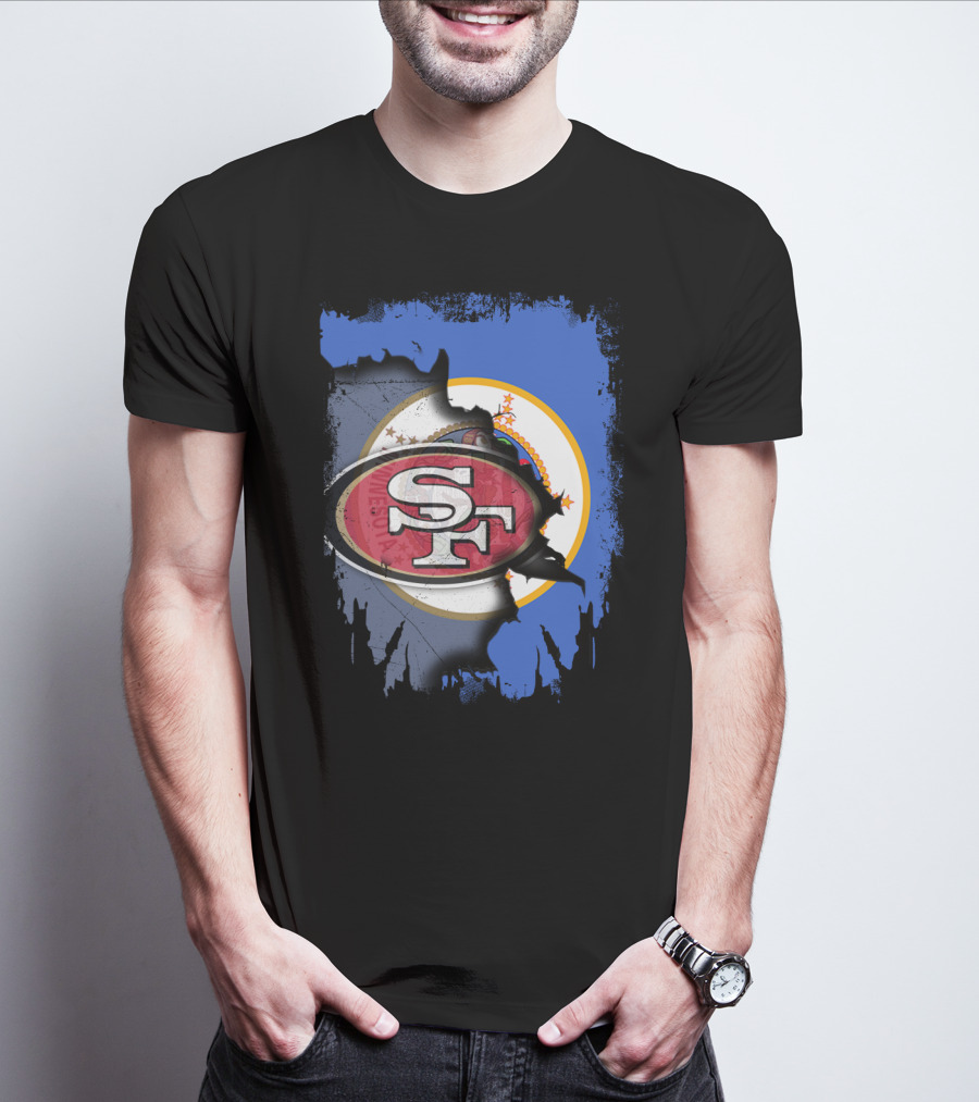 Minnesota State Flag With San Francisco 49ers Logo Overlay T-Shirt