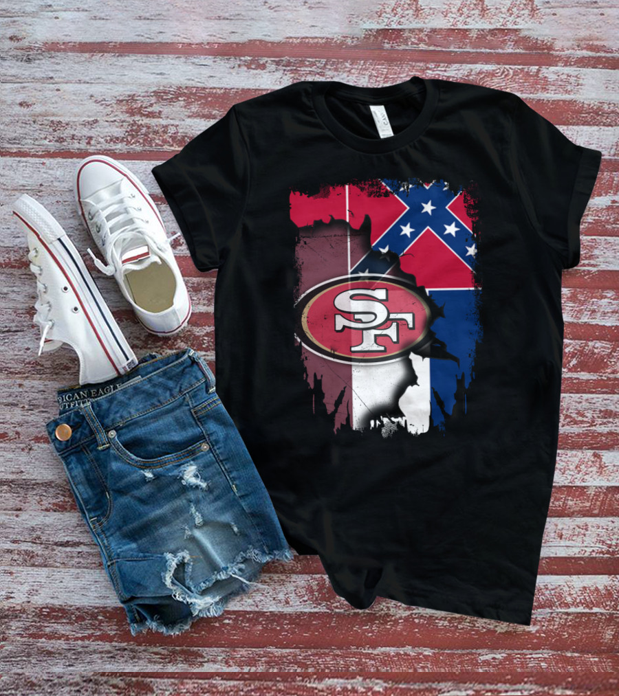 San Francisco 49ers Logo With Mississippi Flag Background T-Shirt