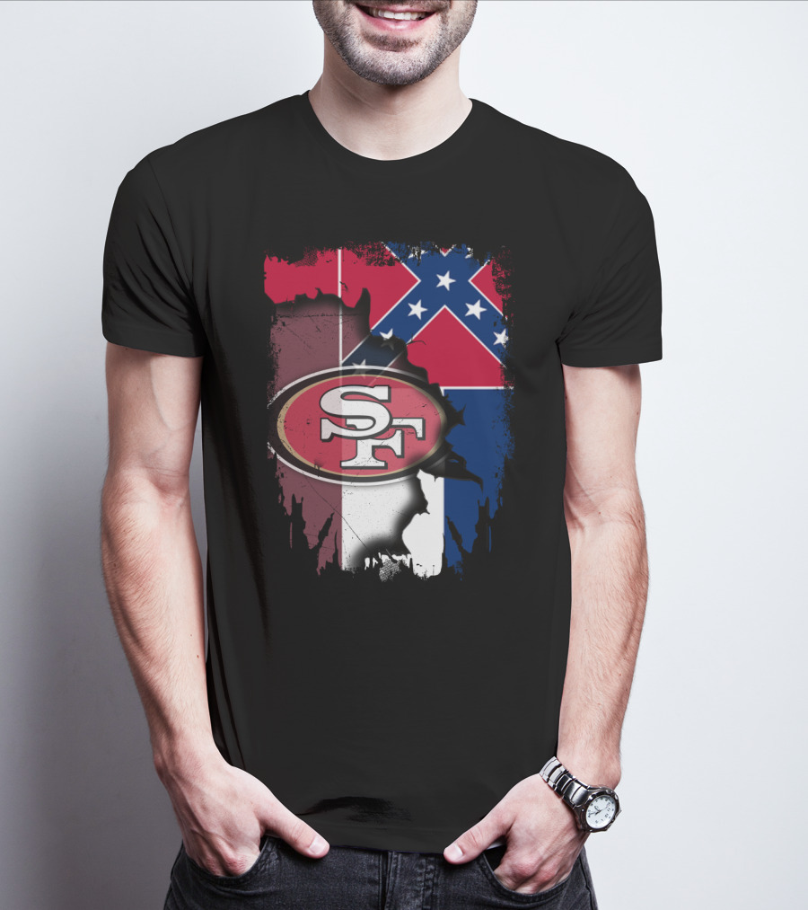 San Francisco 49ers Logo With Mississippi Flag Background T-Shirt