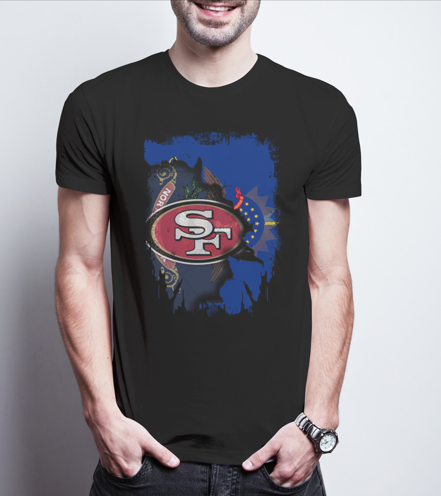 North Dakota State Flag With 49ers SF Logo Together T-Shirt