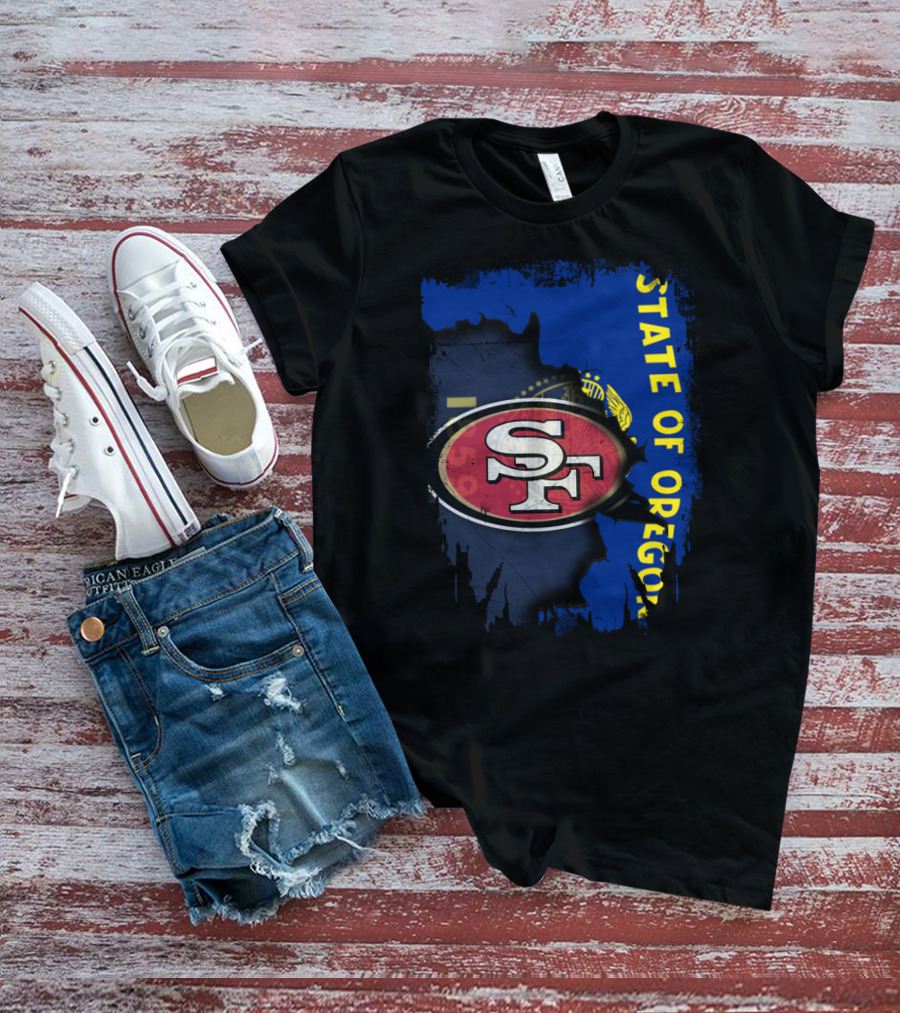 State Of Oregon With 49ers SF Logo Overlay T-Shirt