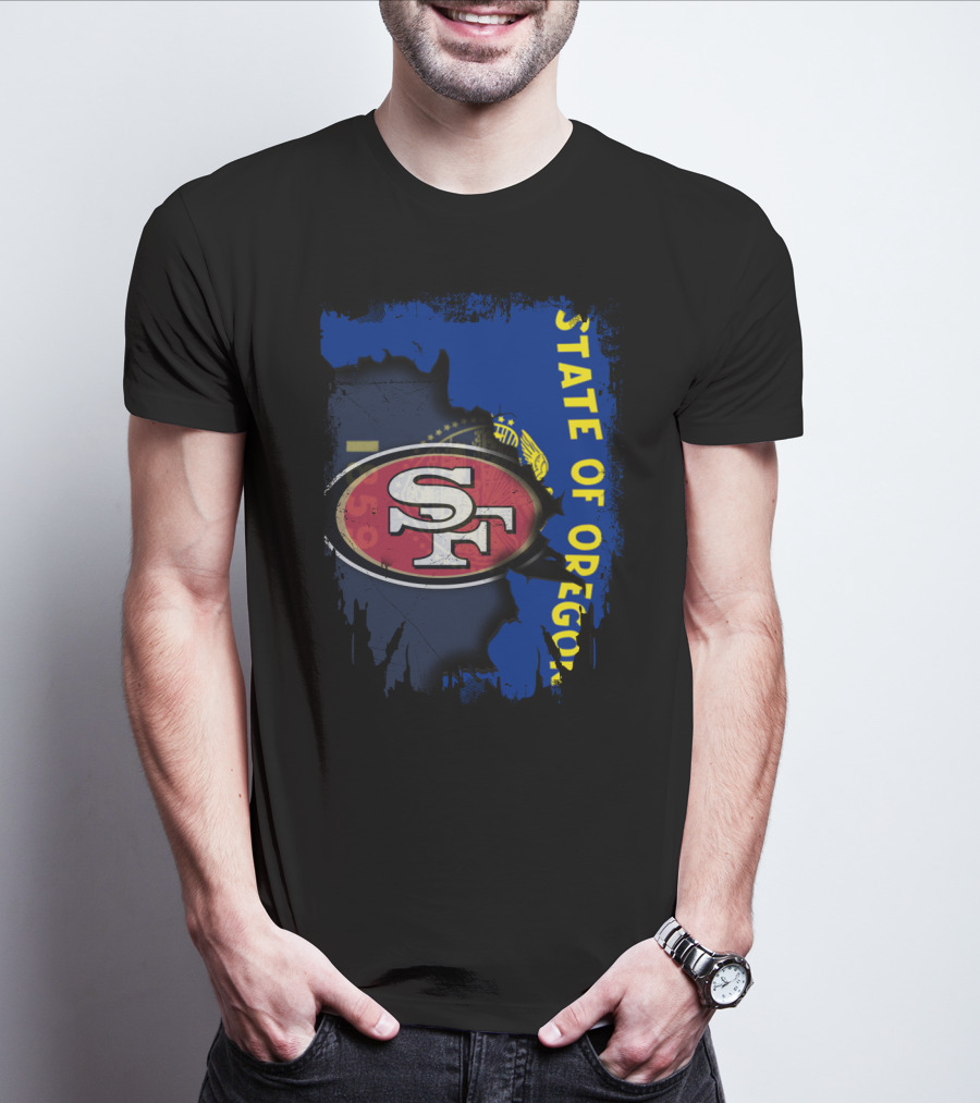 State Of Oregon With 49ers SF Logo Overlay T-Shirt