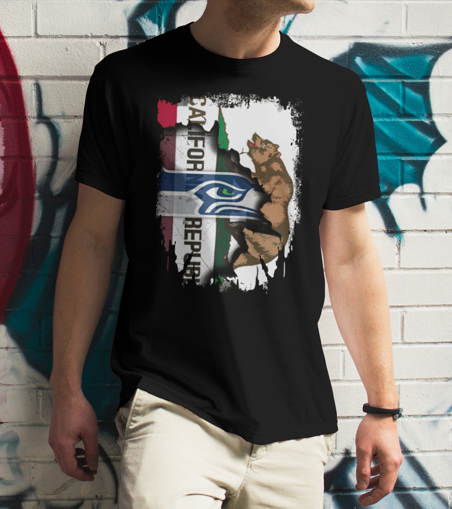 Together California Republic With Seahawks Logo Bear T-Shirt