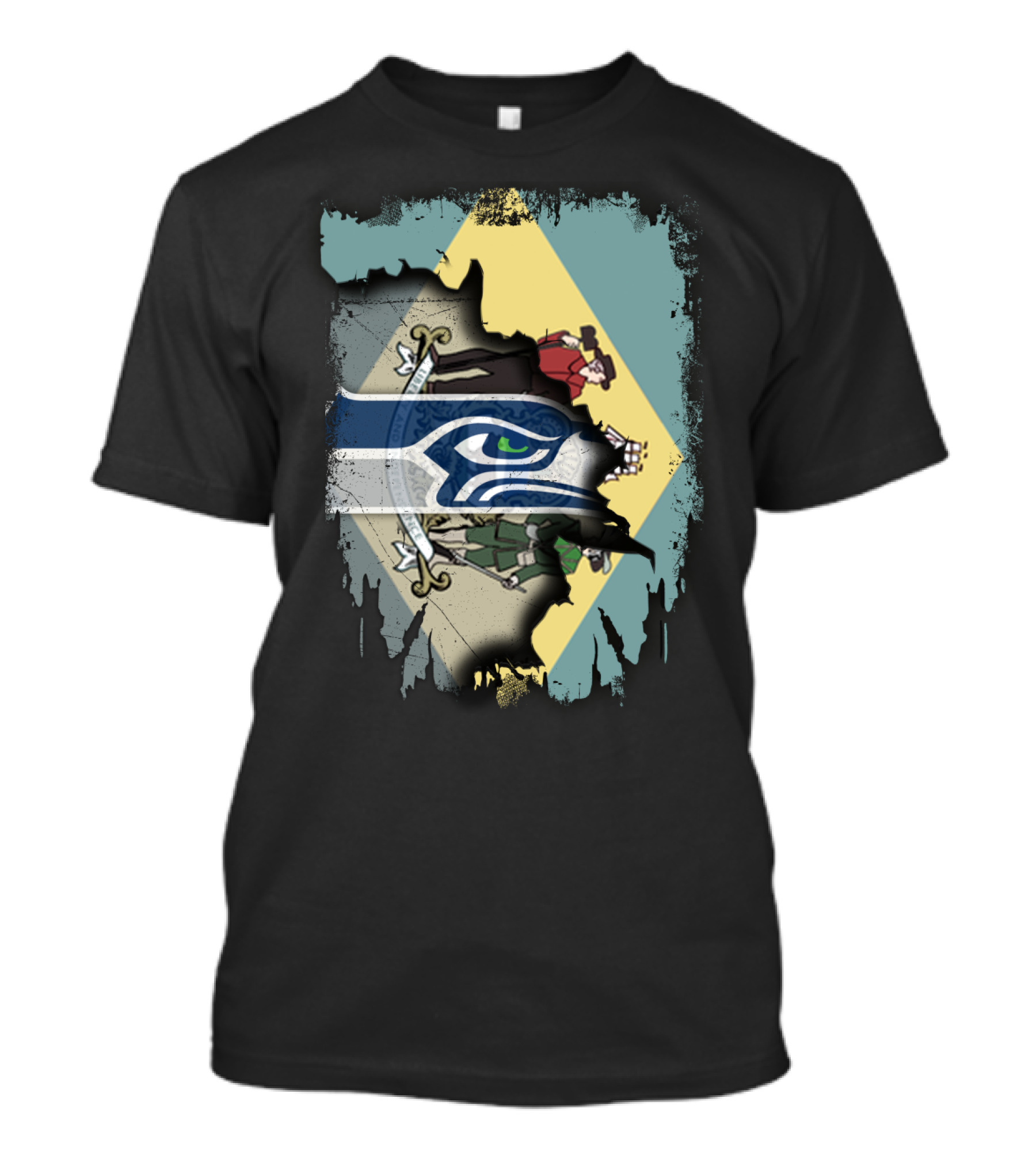 Delaware Flag With Seahawks Logo Fusion T-Shirt