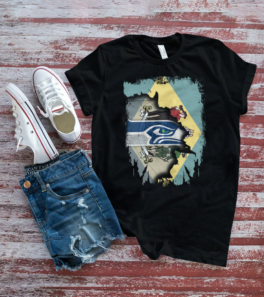Delaware Flag With Seahawks Logo Fusion T-Shirt
