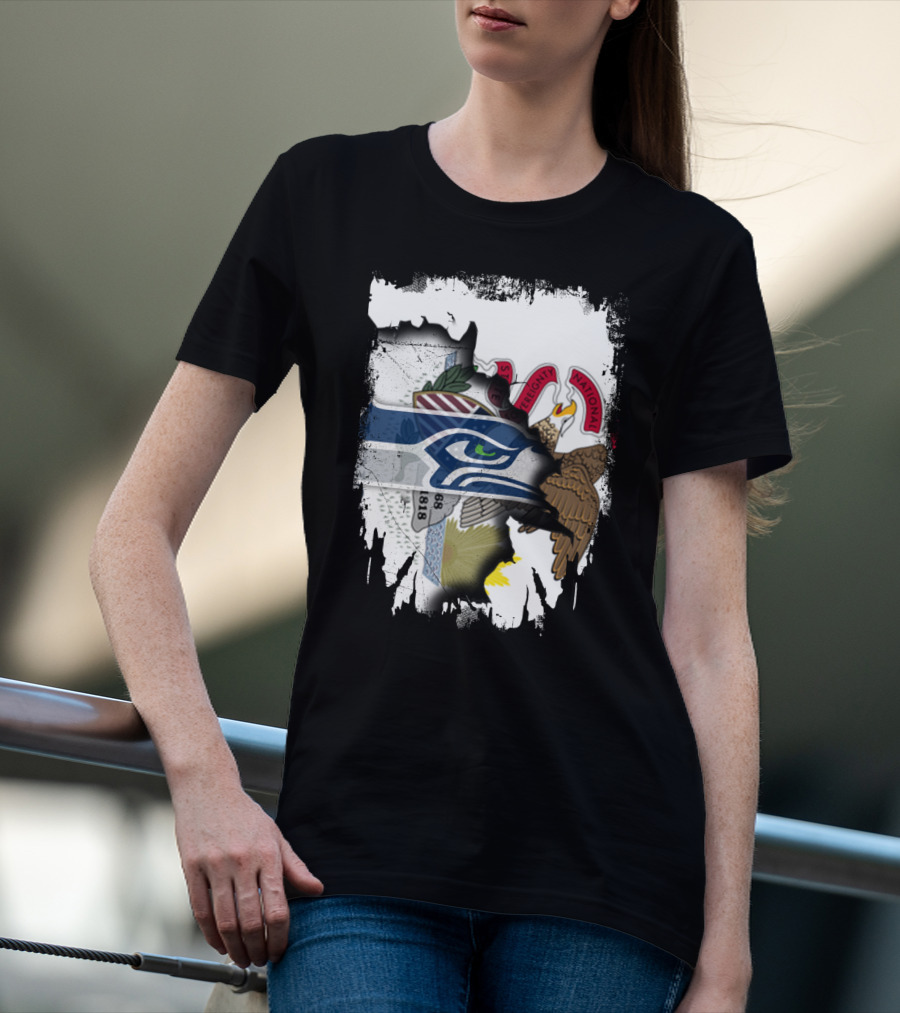 Illinois State And Seattle Seahawks Unity Emblem T-Shirt