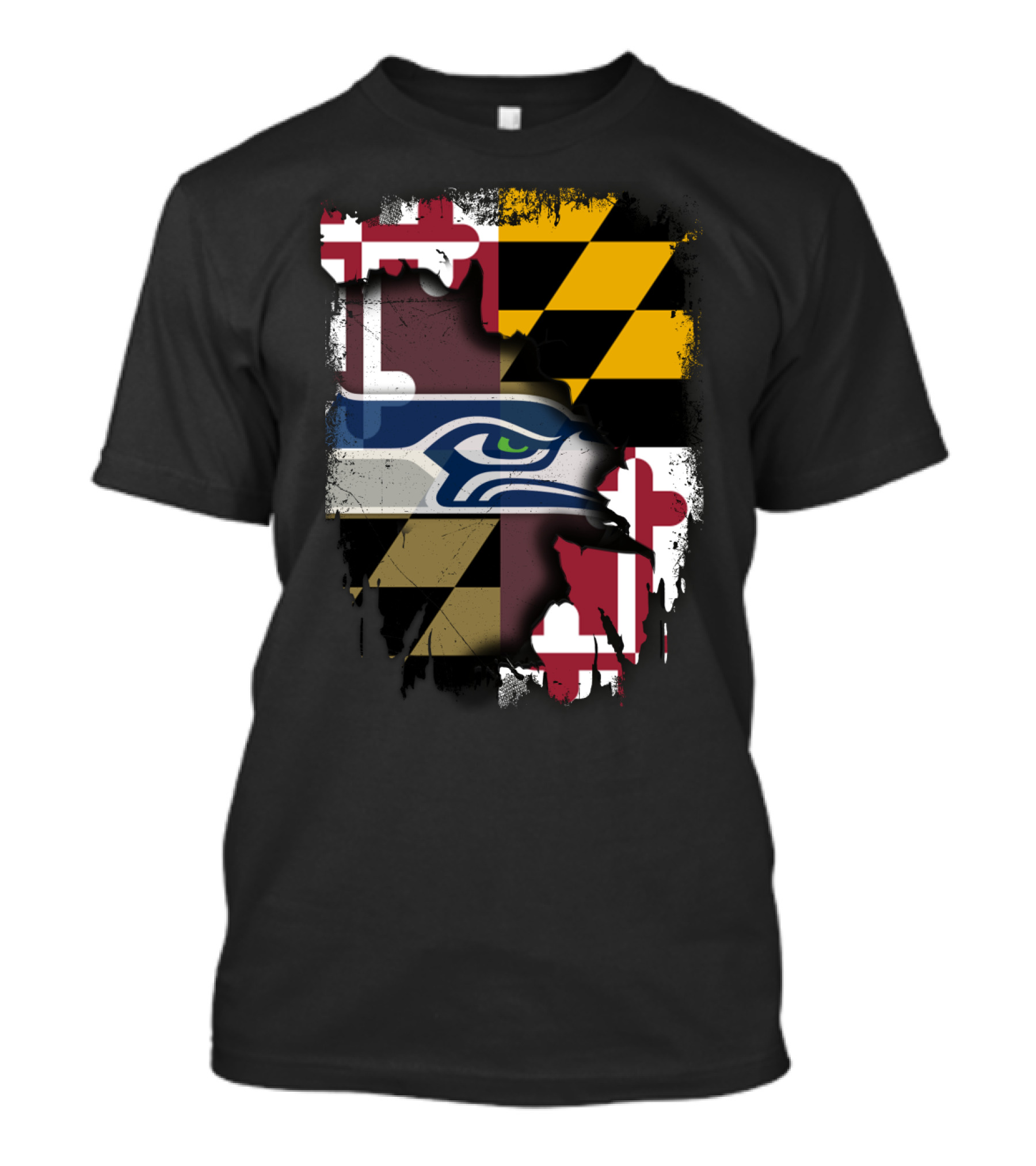 Maryland Flag And Seahawks Logo Blend T-Shirt