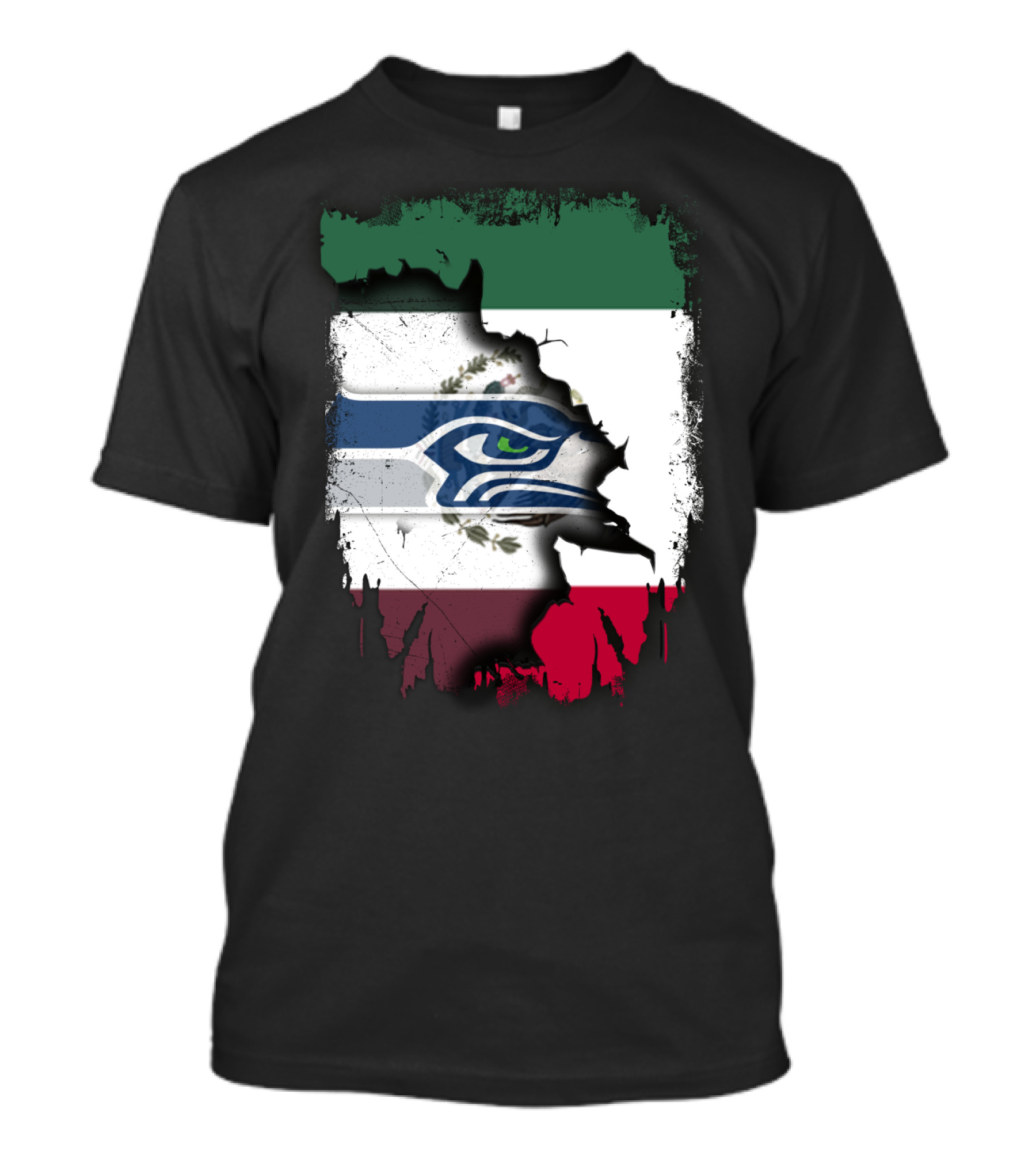 Mexico And Seahawks United With Flag And Logo Overlay T-Shirt
