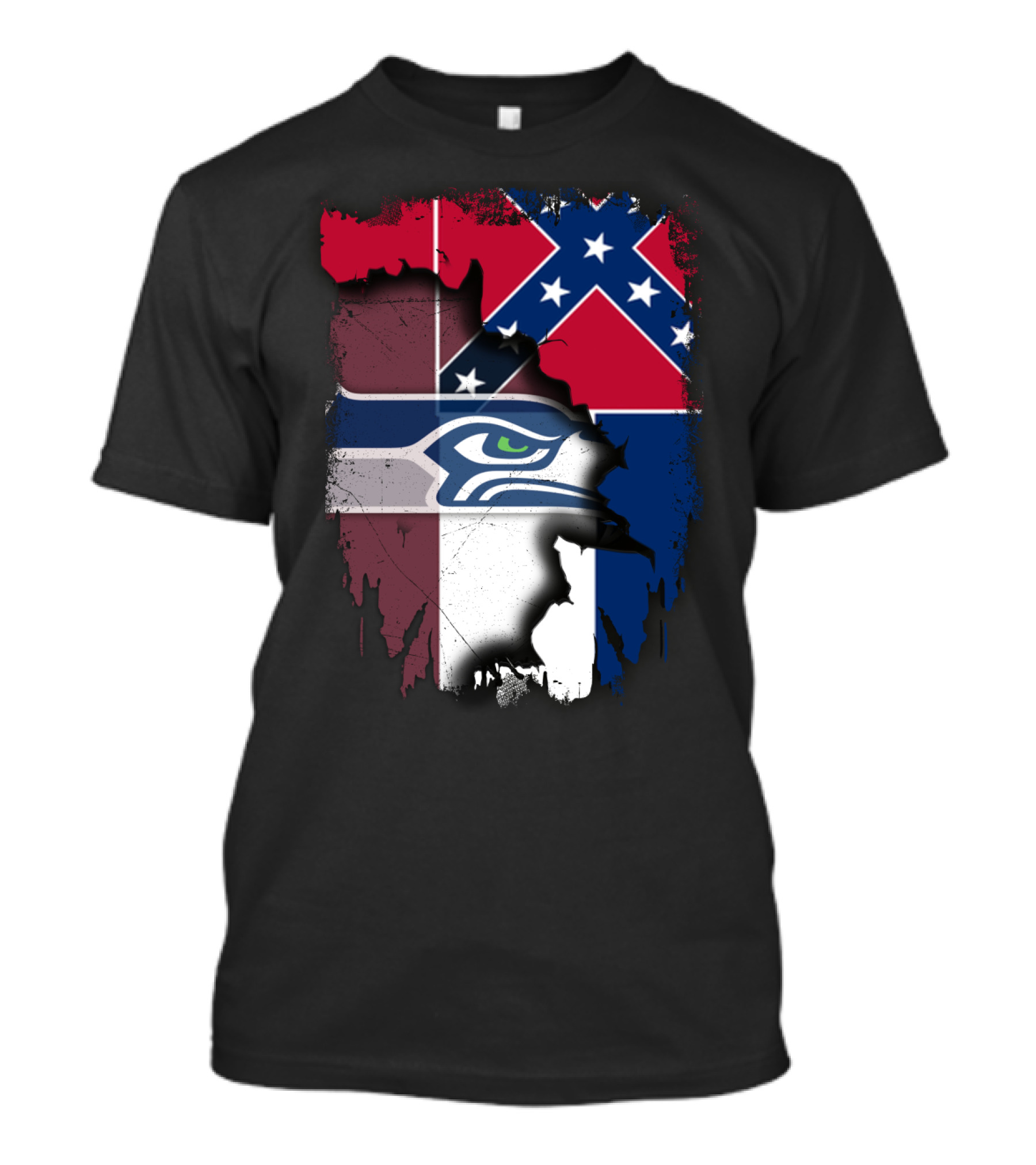 Seahawks Logo Torn Confederate Flag Mississippi T-Shirt