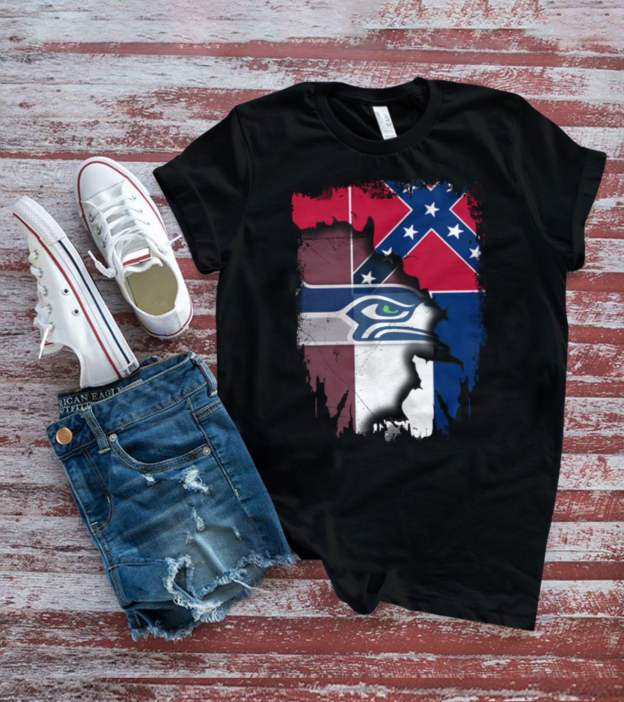 Seahawks Logo Torn Confederate Flag Mississippi T-Shirt