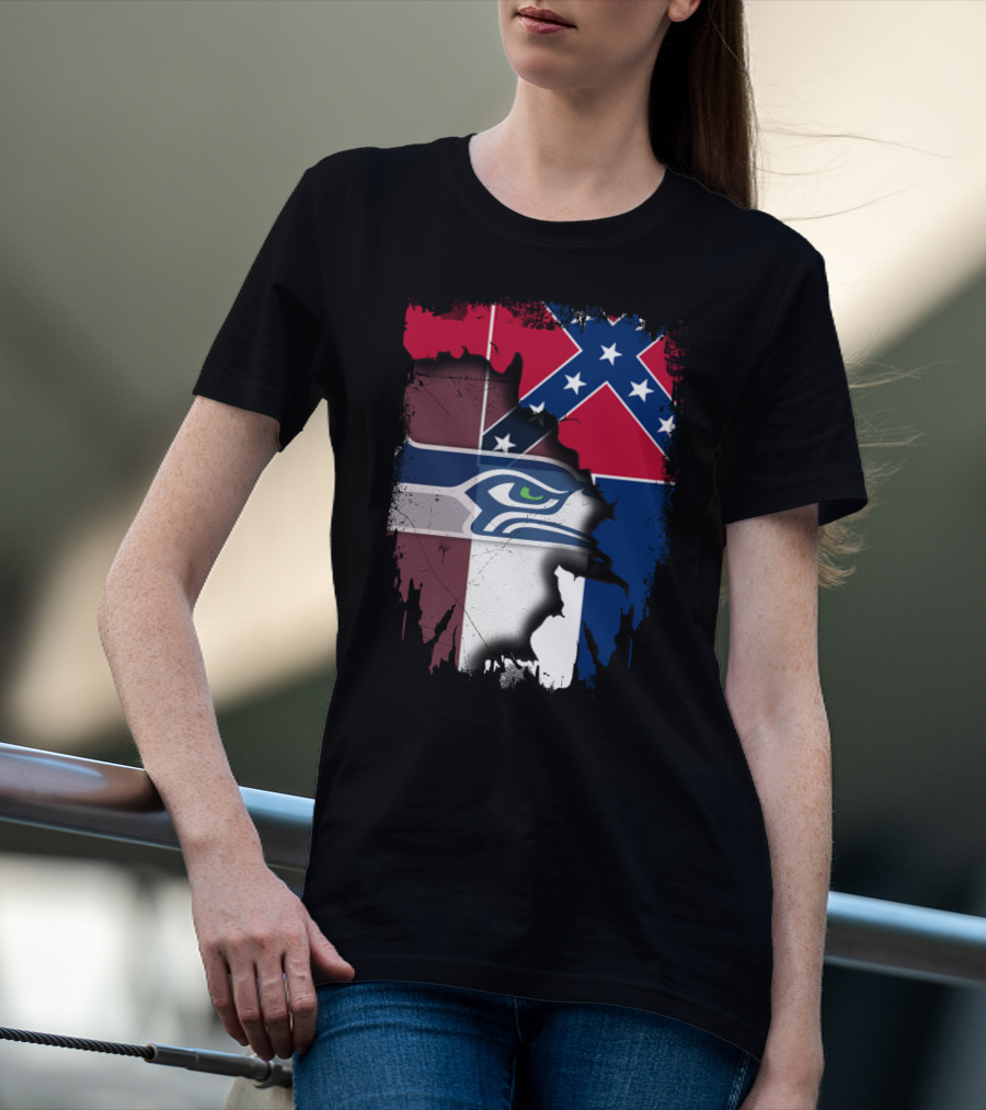 Seahawks Logo Torn Confederate Flag Mississippi T-Shirt