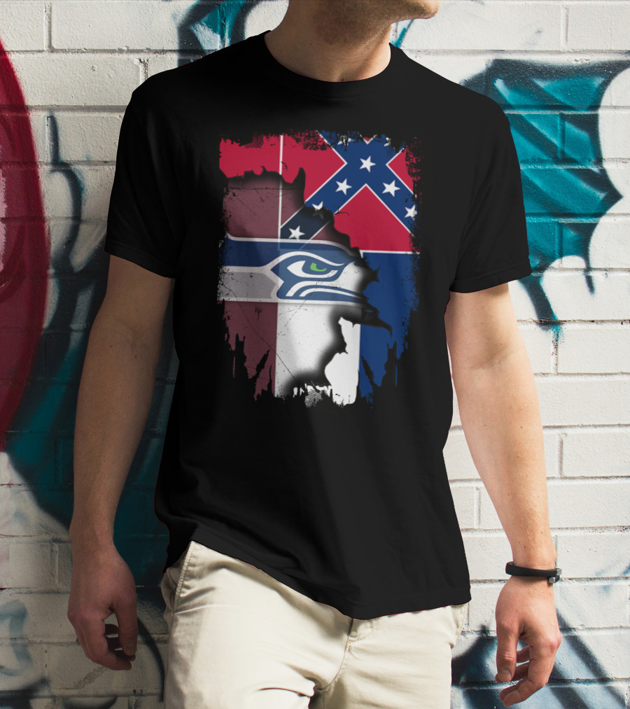 Seahawks Logo Torn Confederate Flag Mississippi T-Shirt