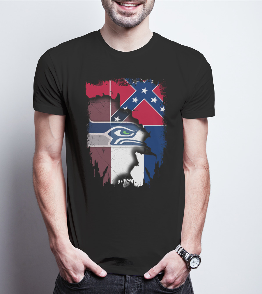 Seahawks Logo Torn Confederate Flag Mississippi T-Shirt