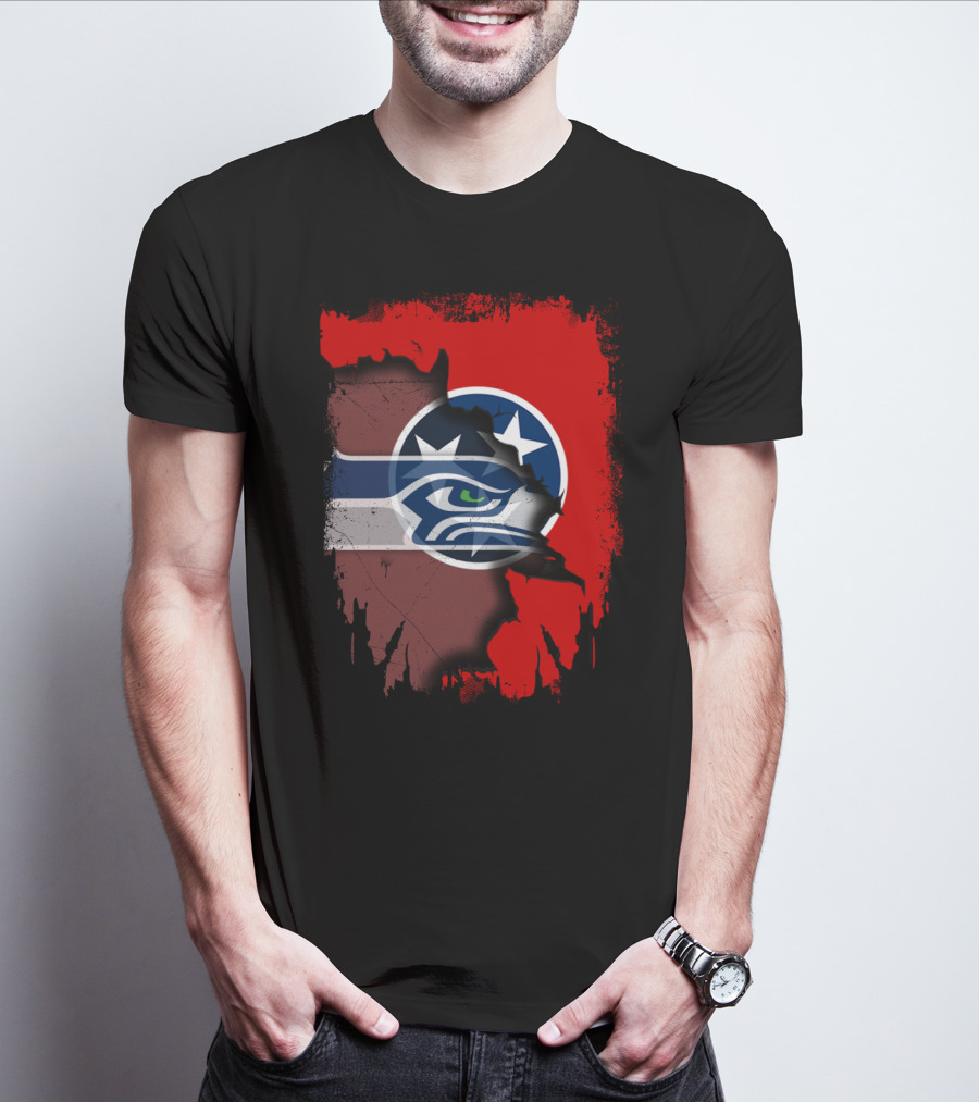 Tennessee Flag Seahawks Logo Fusion T-Shirt
