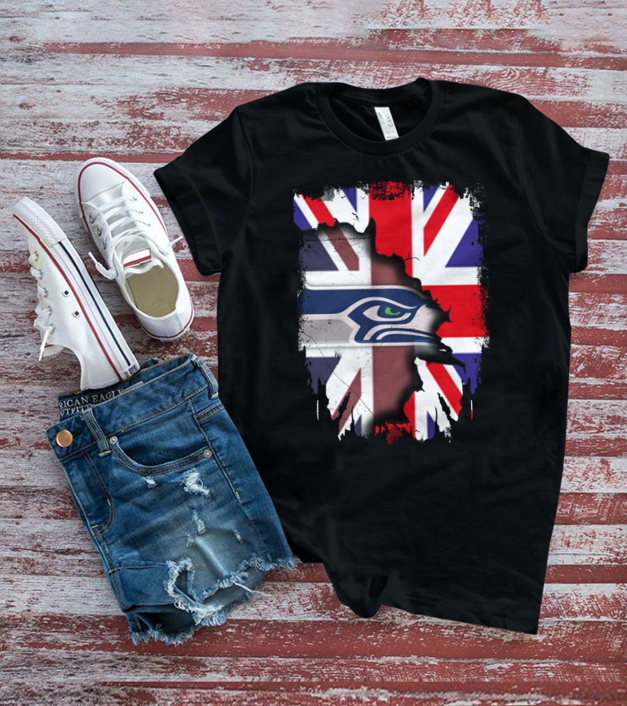 United Kingdom Flag With Seattle Seahawks Logo Integration T-Shirt