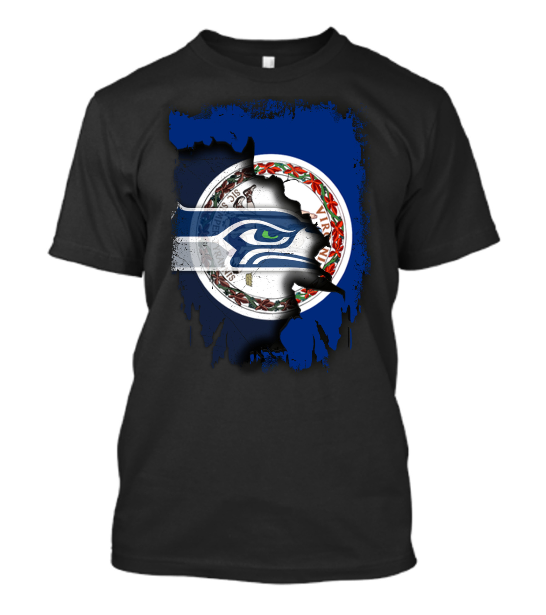 Virginia State Flag With Seattle Seahawks Logo Integration T-Shirt