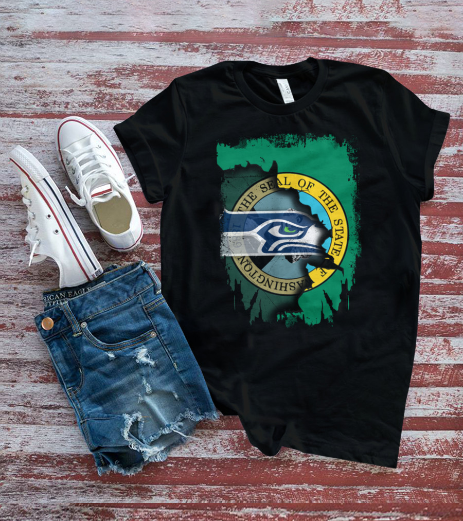 The Seal Of The State Of Washington With Seattle Seahawks T-Shirt