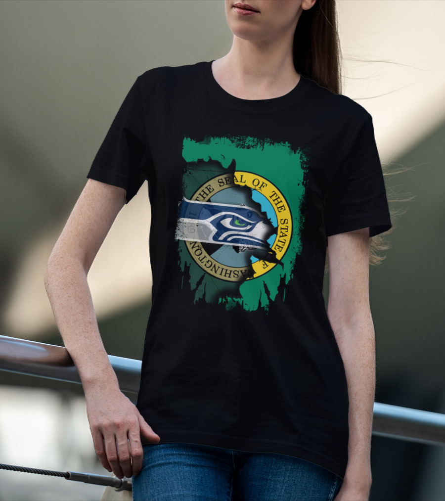 The Seal Of The State Of Washington With Seattle Seahawks T-Shirt