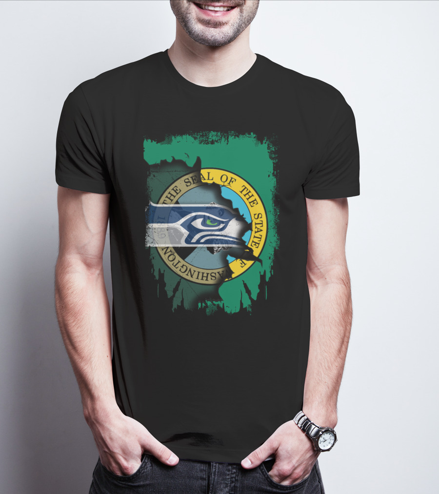 The Seal Of The State Of Washington With Seattle Seahawks T-Shirt