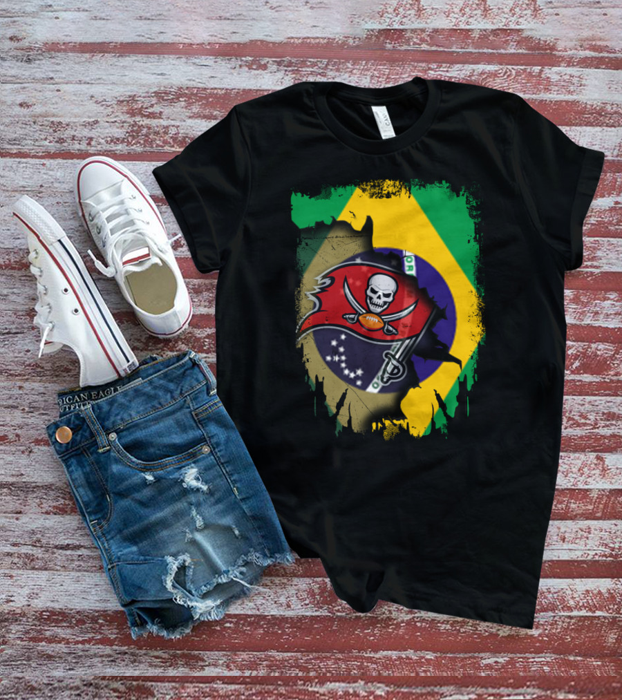 Brazilian Flag And Buccaneers Logo Fusion T-Shirt